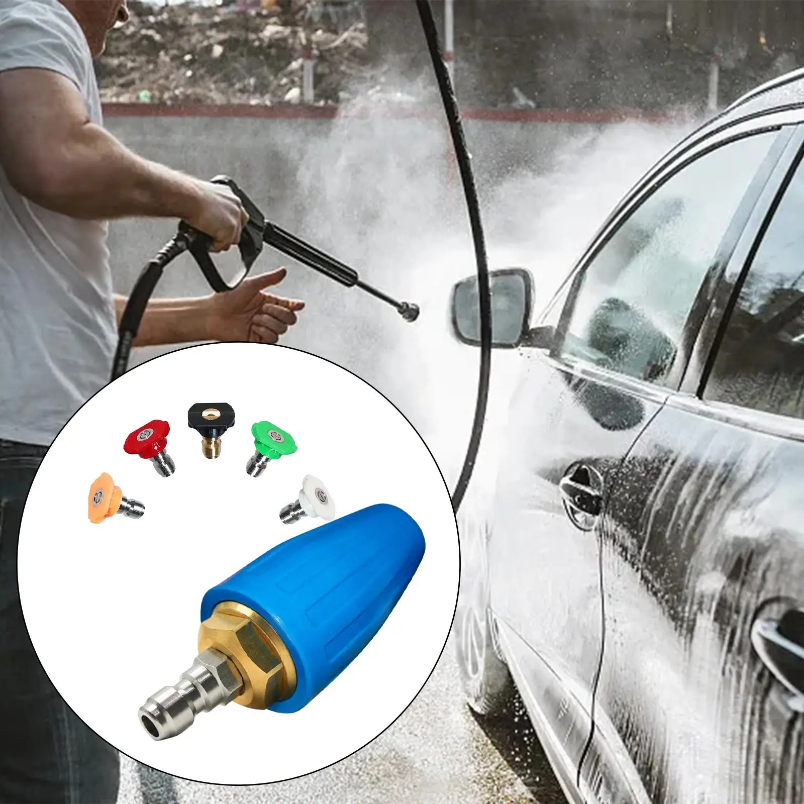 

5000 PSI Pressure Rotating Turbo Nozzle 5 Spray Nozzle Tips Practical 1/4" Quick Connect for Cleaning Brick Concrete Blocks