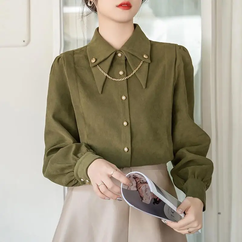 Вельветовая рубашка с начесом и длинными рукавами для женщин коллекция весна 2024