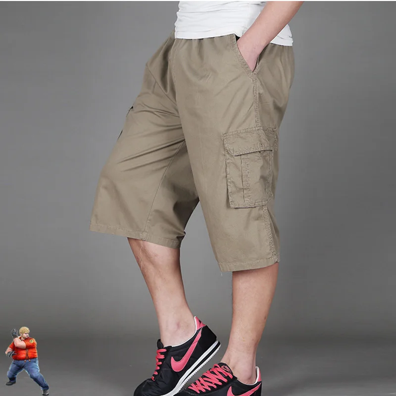 

Summer Shorts Men Khaki Black Cargo Safari Extra Large Plus 5XL 6XL Male Casual Man Knee Calf Length High Waist Cotton Short