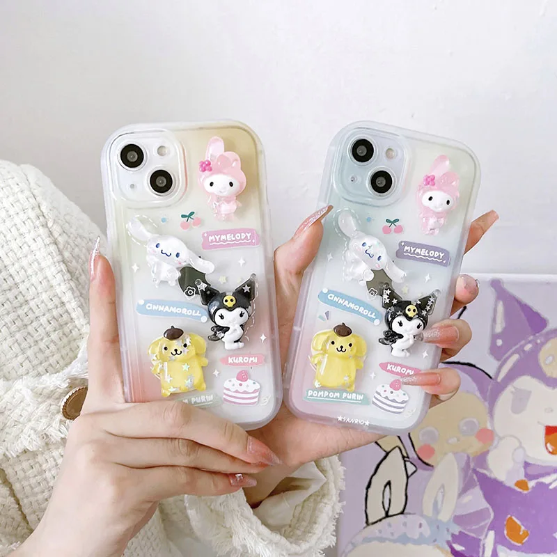 

Kawaii Sanrio 3D Hello Kittys Kuromi Cinnamoroll Case Iphone 11 12 13 14 Promax 7 8Plus Android Anime Shockproof Case Girls Toys