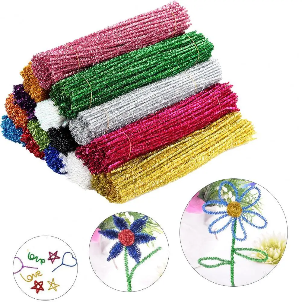 

100pcs Glitter Chenille Stems Pipe Cleaners Plush Tinsel Stems Wired Sticks Kids Educational DIY Craft Supplies Toys Craft