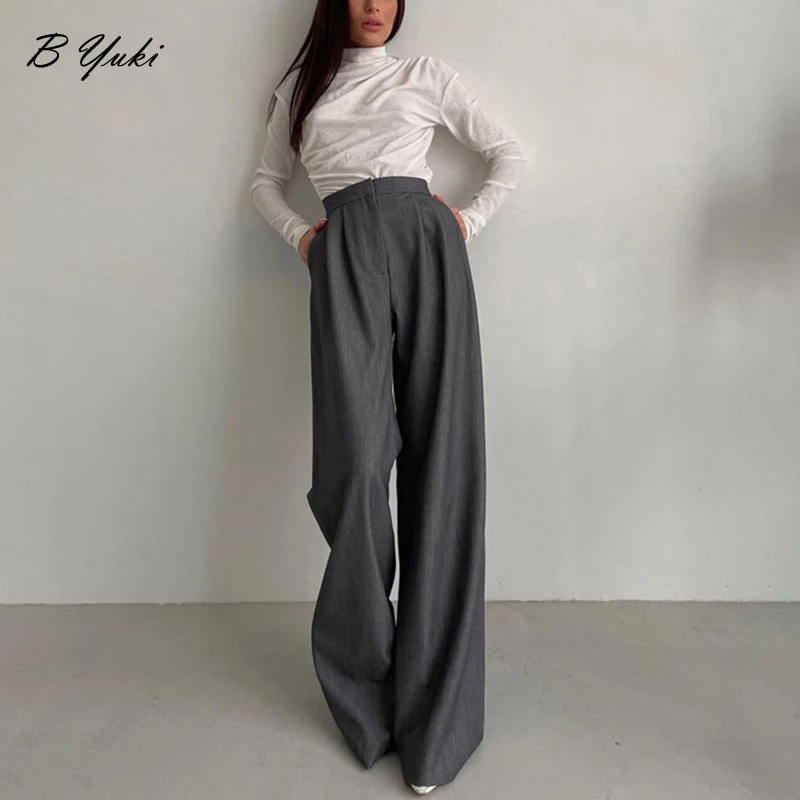 

Blessyuki Loose High Waist Work Pants Women Spring Autumn Casual Solid Straight Wide Leg Long Pants Female Floor-Length Trousers