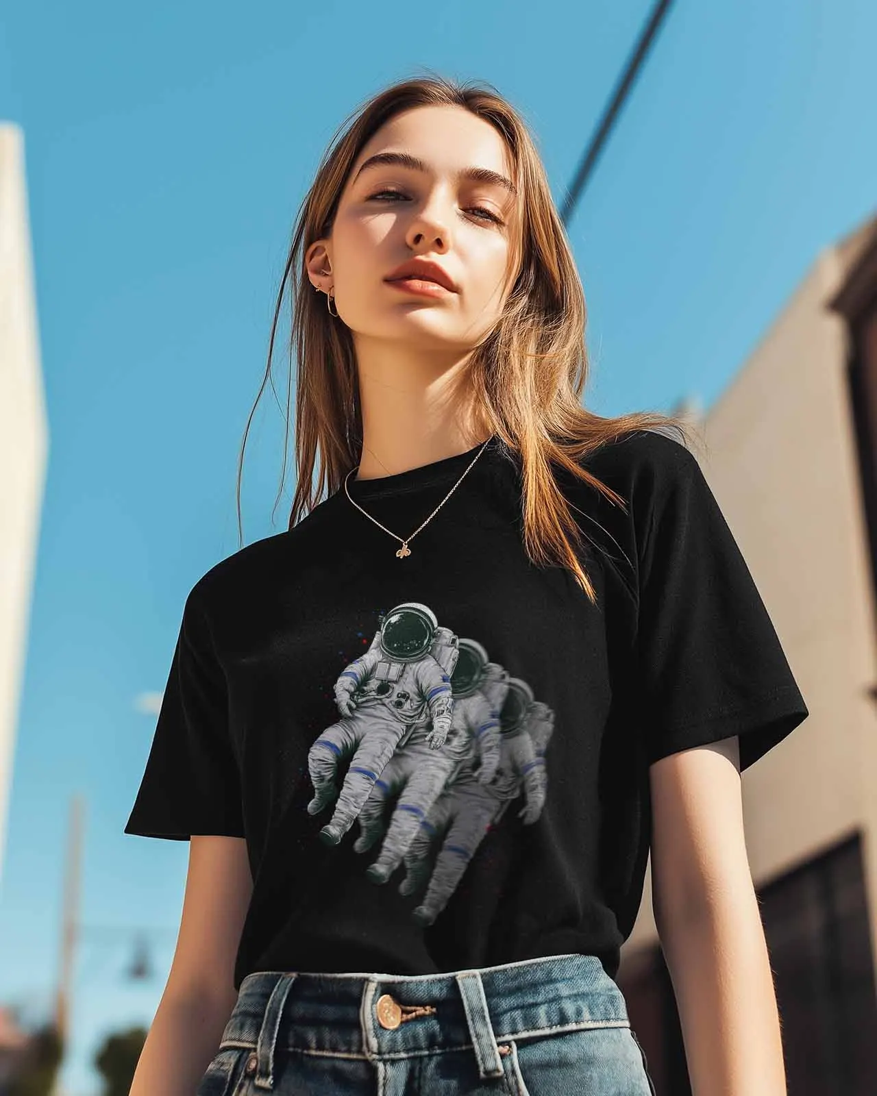 Женские топы футболки с рисунком космонавта повседневные круглым вырезом и