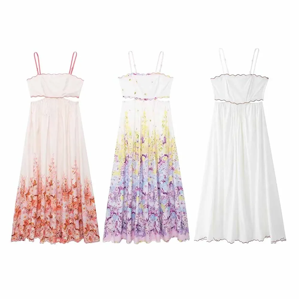 Женское длинное платье без рукавов ажурное в стиле ретро с принтом 2024