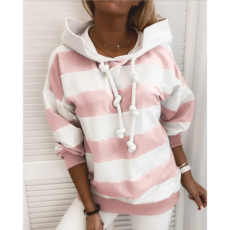 

Women's Hoodie Pullover Striped Daily Holiday Basic Casual Hoodies Sweatshirts Loose Blue Blushing Pink Black