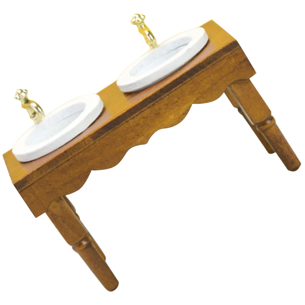 

Miniature Wooden Bathroom Cabinet Washing Basin Adornments House Furniture Model Table Miniatures
