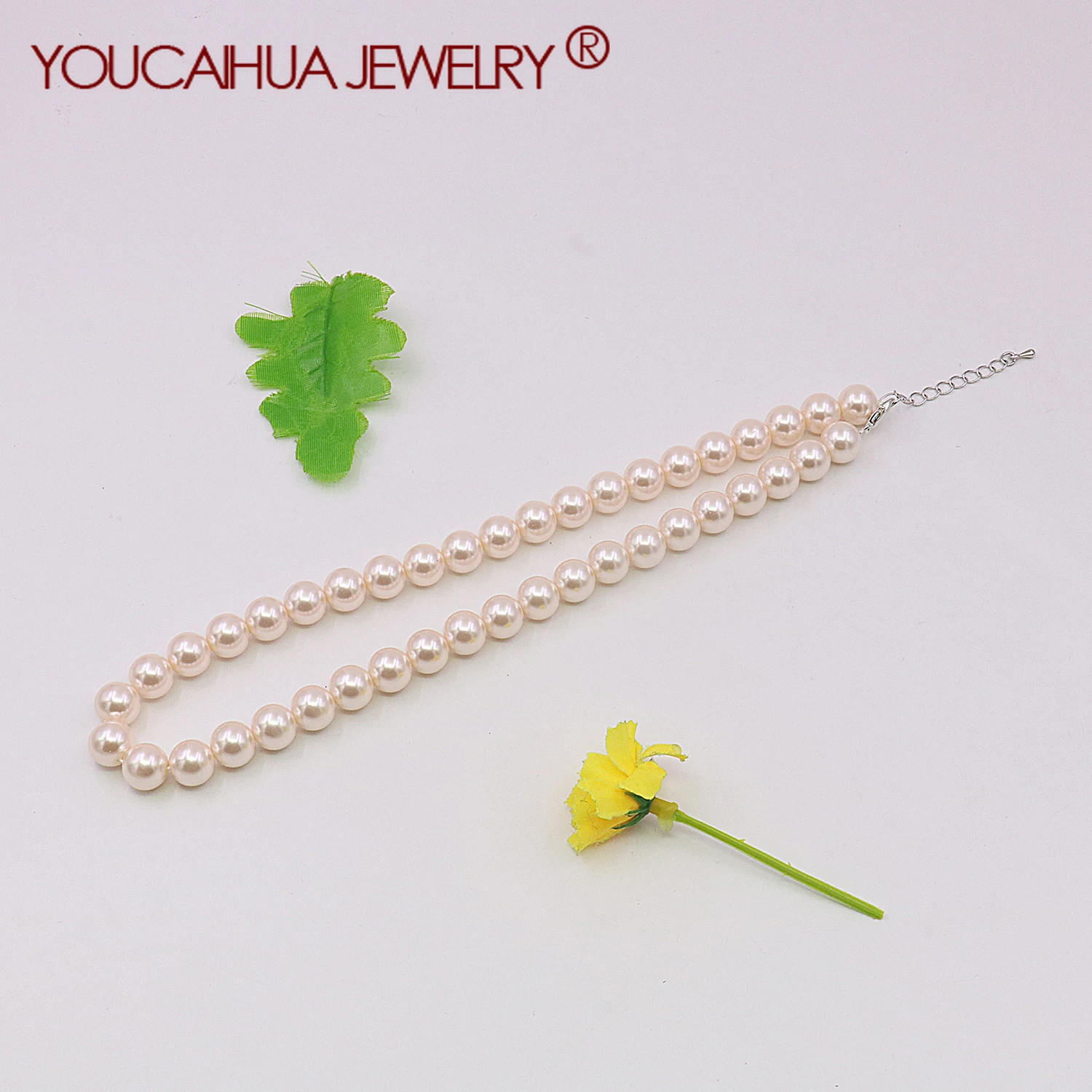 

10mm Pink Glass Pearl Round Beads Necklace,Imitation Pearl Jewelry,AAA Neckchain,5cm Extension Chain,Girls Women's Party Gift