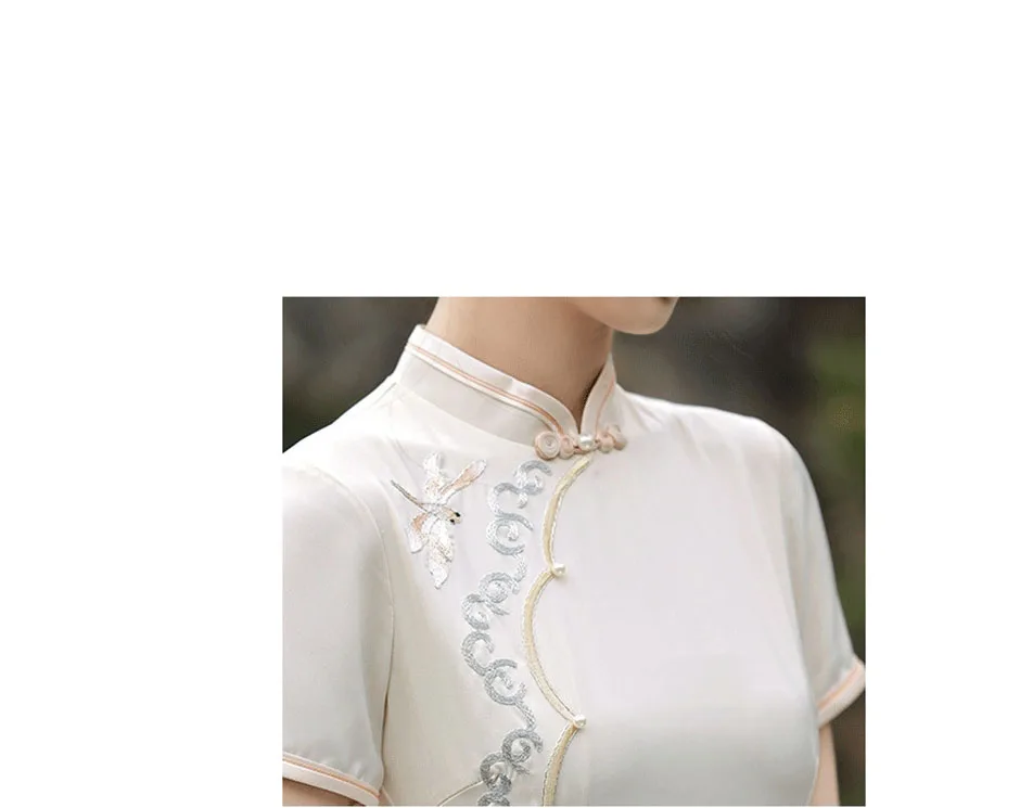 Женское приталенное платье-Ципао бежевое винтажное платье средней длины с