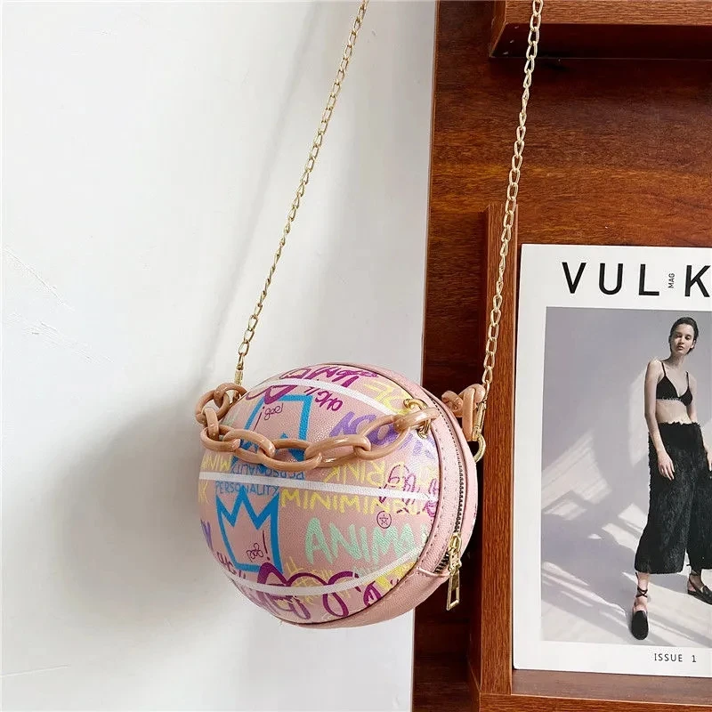 

Cute Basketball Bag for Women 2023 New Fashion Personalized Ins Versatile Small Round Bag Chain Handheld Crossbody Bag Y2K