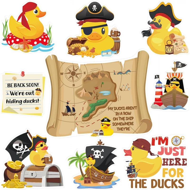 Фото Магниты на дверь Dazoratix Duck Cruise, 8 шт., пиратские резиновые уточки, большие украшения для кают корабля, магнитные забавные наклейки, аксессуары для кают №1