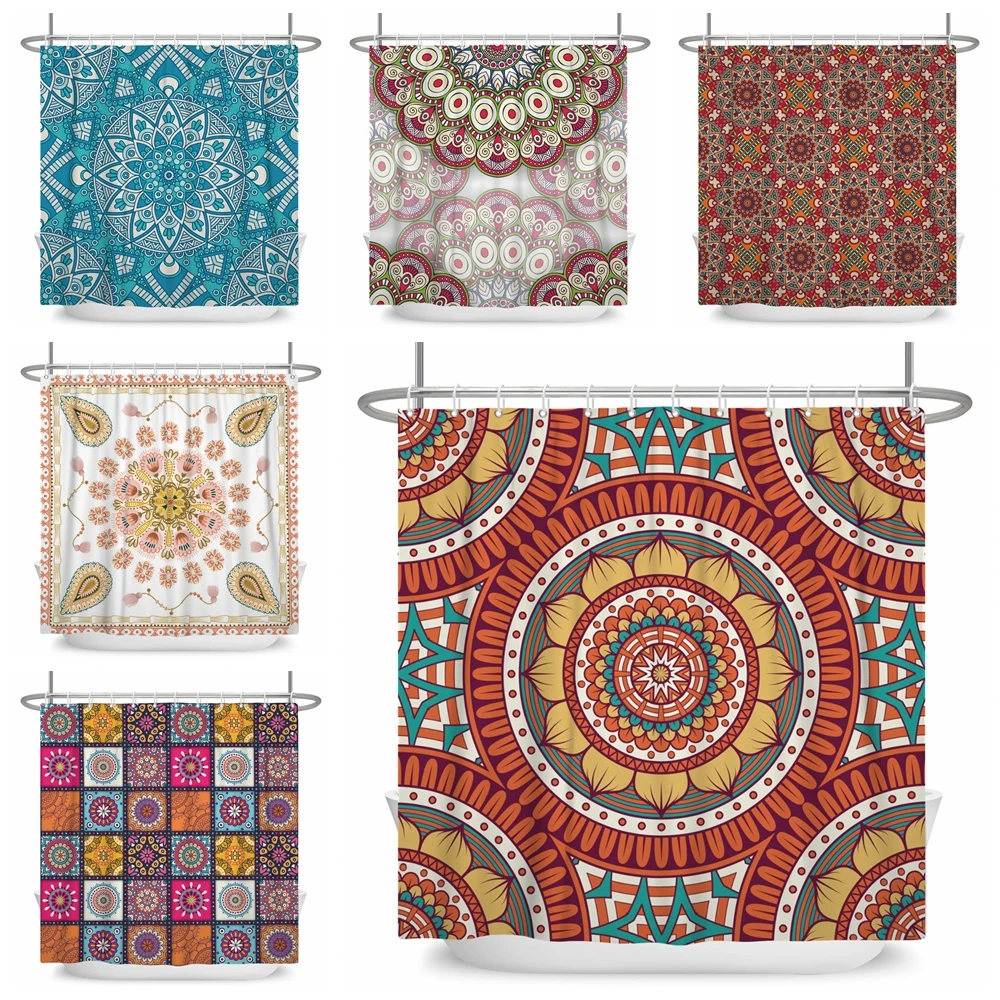 

Mandala Flowers Waterproof Shower Curtain Polyester Fabric Bohemian Style Home Bathroom Bathtud Decoration Curtain With 12 Hooks