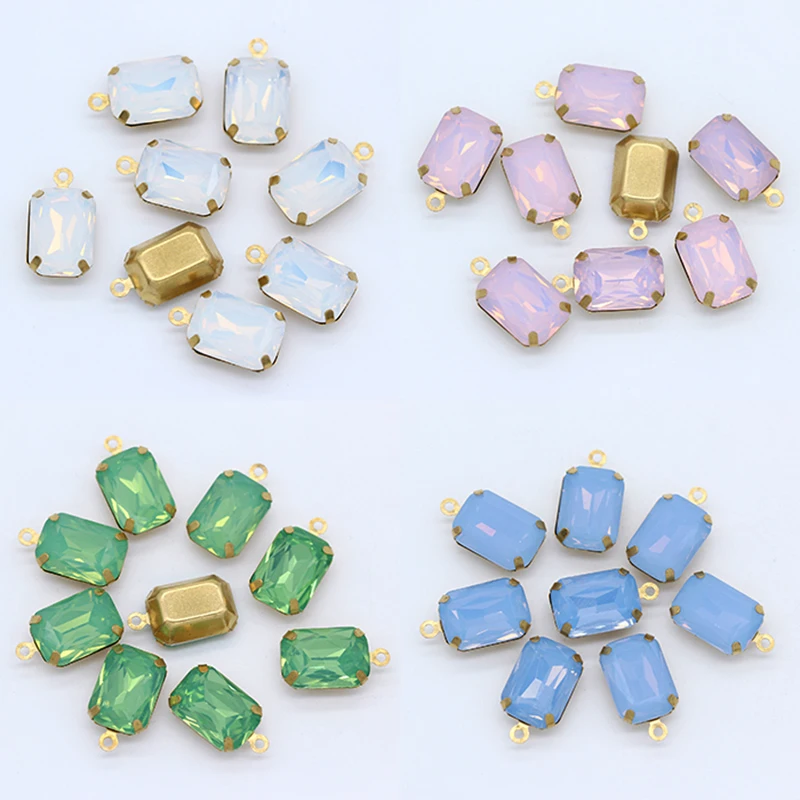 12p 10x14 мм восьмиугольный Опаловый цвет граненые оправа Стеклянные Подвесные