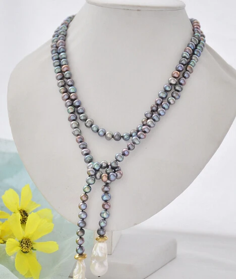 

white keshi baroque black round freshwater pearl necklace 45inch