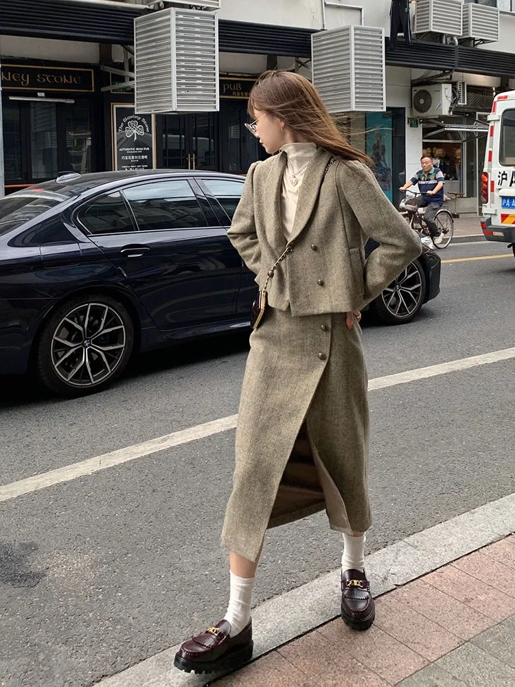 

Костюм UNXX, пальто и юбка, женская одежда из двух предметов на осень и зиму, высококачественный модный темпераментный профессиональный костюм из блейзера и юбки для женщин