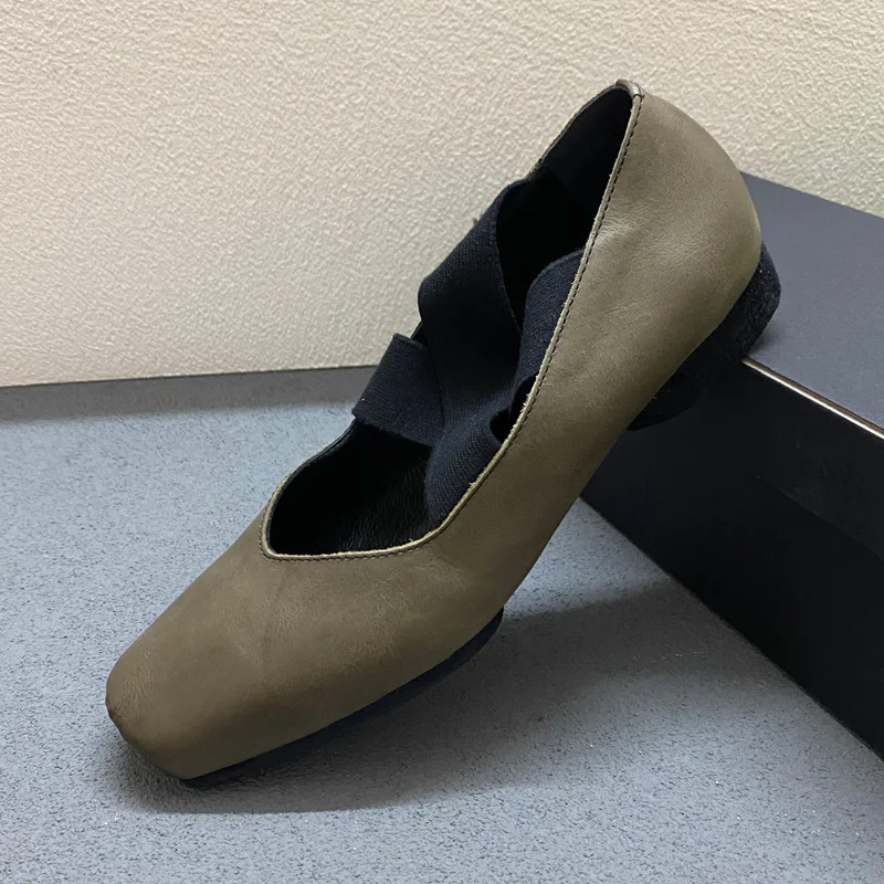 Женские кожаные туфли ручной работы Балетные Туфли Мэри Джейн с квадратным носом
