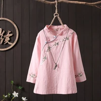 chinese retro women blouse traditional vintage oblique shirt 2022 summer cotton woman embroidery tops mandarin collar cheongsam