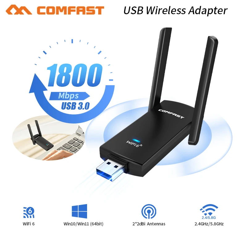 

3 шт. для Victor Wifi 6 USB адаптер 802.11AX USB 3,0 Wi-Fi донгл 5G Гц 1800 Мбит/с двухдиапазонный 2,4G/5G адаптер беспроводной сетевой карты