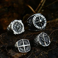 vintage viking compass ring 316l stainless steel mens norse scandinavian vienna aegishjalmur viking rings amulet jewelry gift