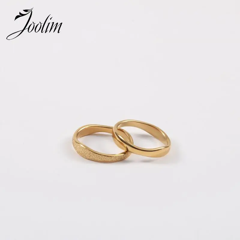 

Joolim Jewelry High End PVD No Fade Versatile Dainty Irregular Smooth Frosted Fold Wear Stainless Steel Finger Rings for Women