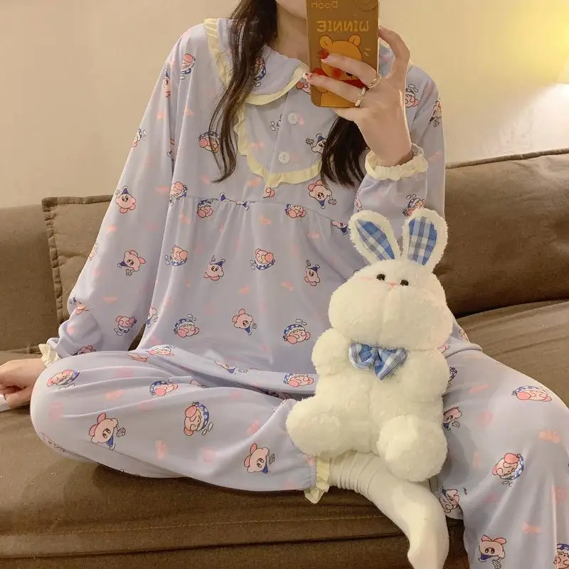 Kawaii Anime Kirby Pajamas Clothes Cartoon Japanese Loose Long Sleeves Pajamas Home Wear Set Sweet Casual Clothing Girls Gift