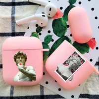 david michelangelo medusa roman statue earphone case for airpods 1 2 3 pro pink soft silicone wireless bluetooth headphone case