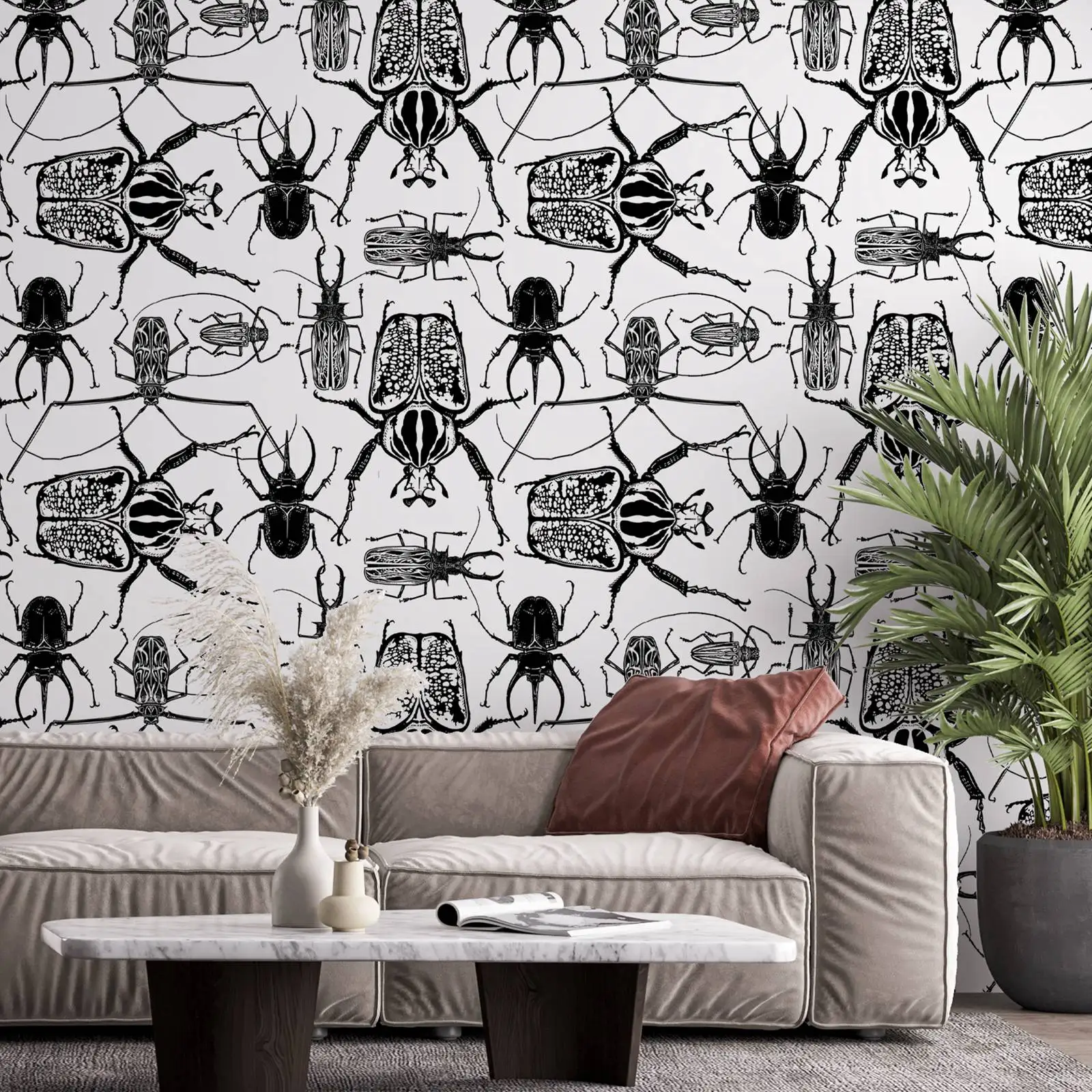 Черно-белые бумажные обои Pixel&ampWall с насекомыми