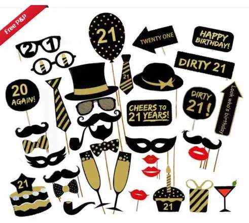

36Pcs Birthday Party DIY Photo Booth Props Funny Party 16/18/21st/30/40/50/60th
