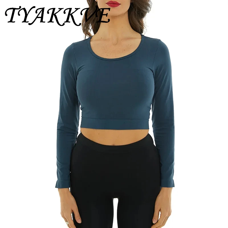 Женская спортивная рубашка TYAKKVE с длинным рукавом женские бесшовные рубашки для