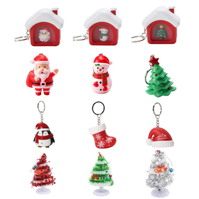 

1Pcs LED Christmas Keychains Light Sound Santa Claus Tree Snowman Christmas Stocking Keyring Prop Decoration Toys For Kid
