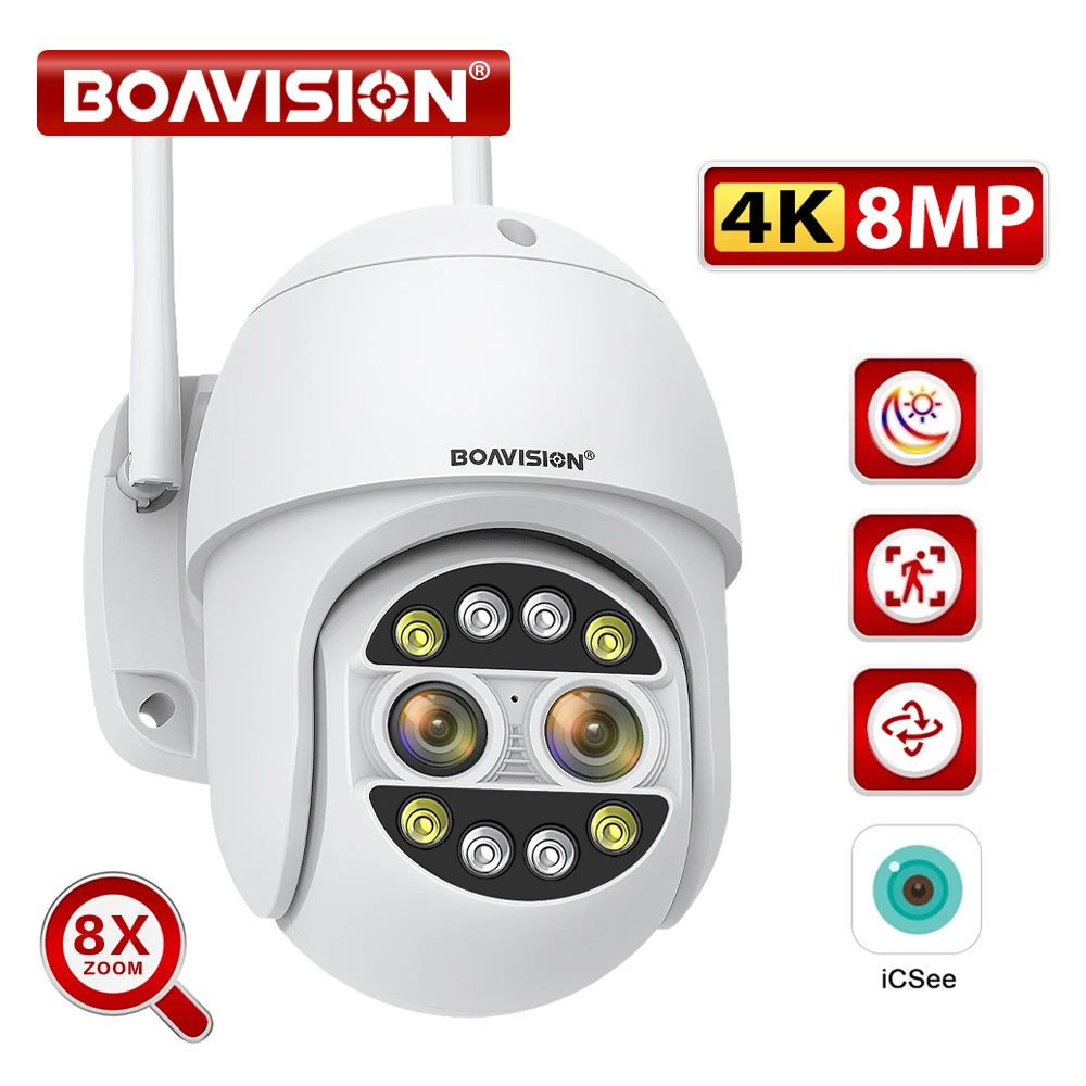 4K 8MP 8-кратный зум 2 8 мм + 12 Двойной объектив Wi-Fi Камера наблюдения PTZ 4MP Открытый AI