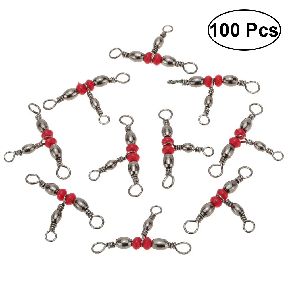 

100pcs Fishing Three-way Swivels Triple Swivels Connectors Fishing Swivel Tackle Accessories (Red)