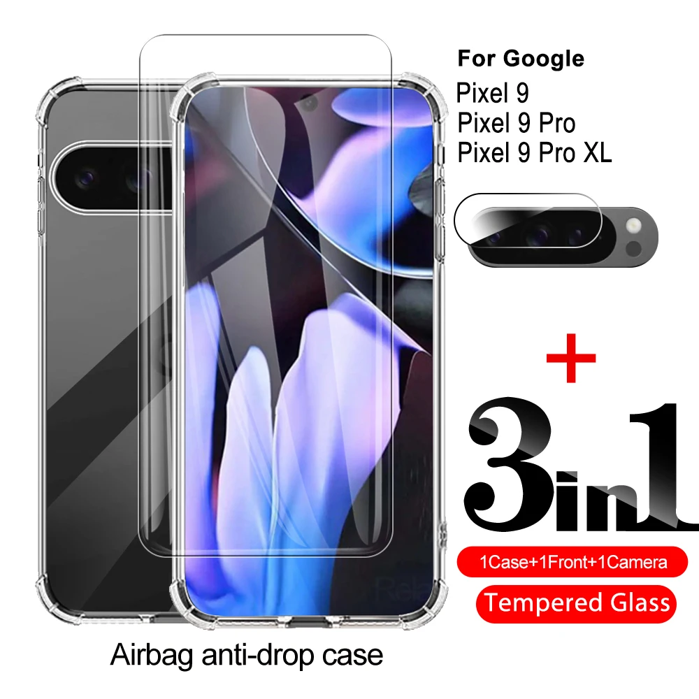 z poduszką powietrzną Etui na telefon Google PIxel 9 Pro XL Przezroczysta folia hartowana Pixel 9Pro 9ProXL 5G szkło powłoki Ochrona obiektywu 6