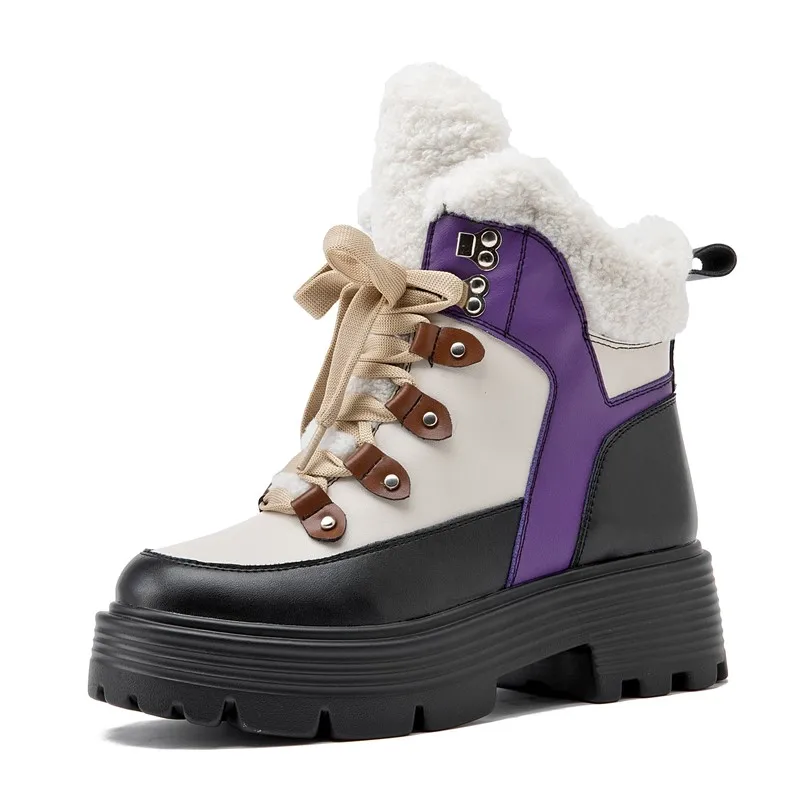 AIYUQI Women Snow Boots Genuine Leather 2023 New Platform Winter Women Ankle Boots Large Size Warm Lace-up Women Marton Booties