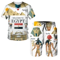 egyptian style print mens suit pharaoh pattern summer t shirt shorts 2 piece set fashion sportswear clothes tracksuit set men