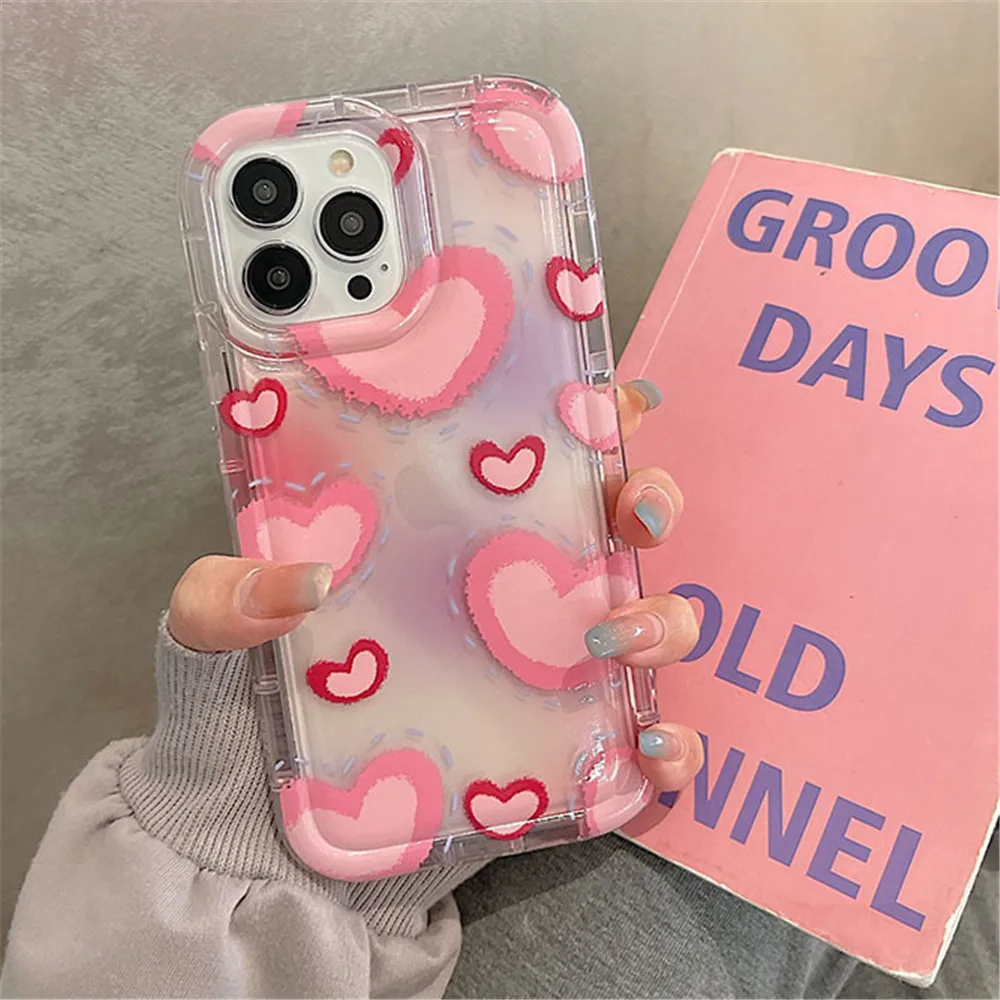 

Ottwn Rose Love Heart Phone Case For iPhone 11 12 13 14 Pro Max 14 Plus Transparent Shockproof Soft Airbag Protection Back Cover