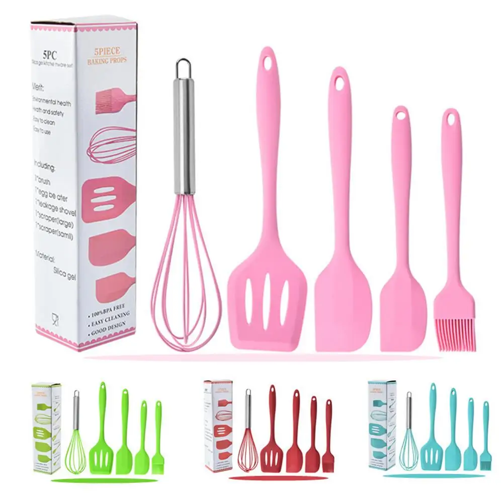 

5pcs Kitchen Ware Set Silicone Scraper Silicone Kitchen Utensils Set Cooking Utensil Multipurpose Handle Utensils Dinnerware Set