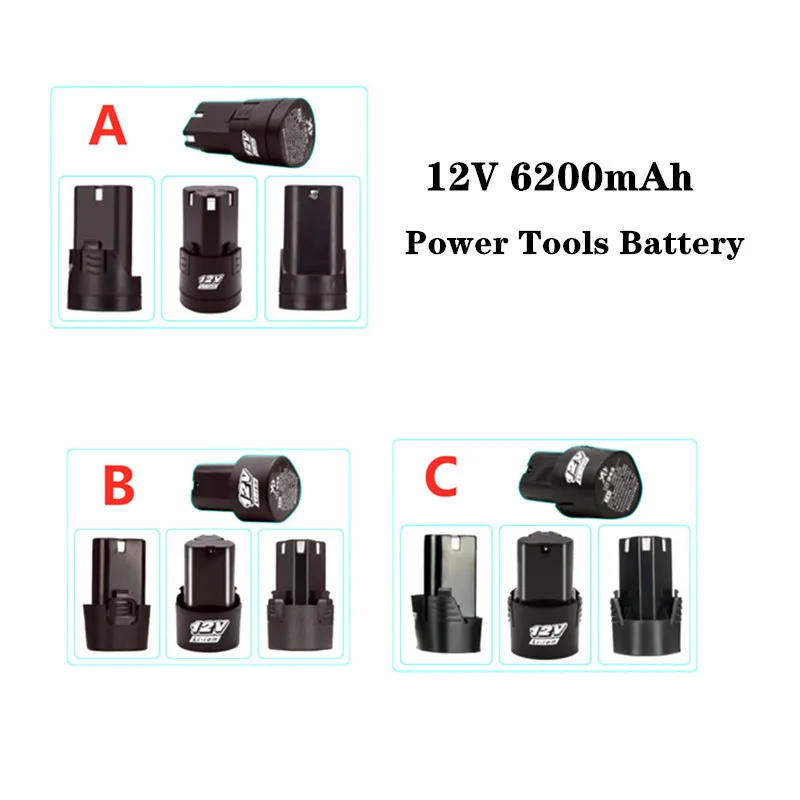 

12V Hand Drill Screwdriver Sharpener Replacement Batteries 6200mAh Rechargeable Li-ion Battery Large Capacity For 12V Power Tool