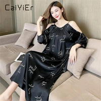 caiyier 2022 summer silk bathrobes for women black robe sexy long dress loose casual nightgowns party lingerie night dress