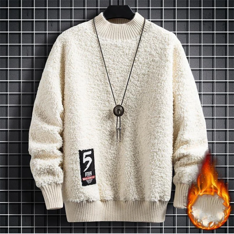 

2022 Men Casual Sweatshirts Half Turtleneck Pullover Lamb Plush Loose Tops Solid Fashion Warm Autumn Winter Sweatshirts Big Size