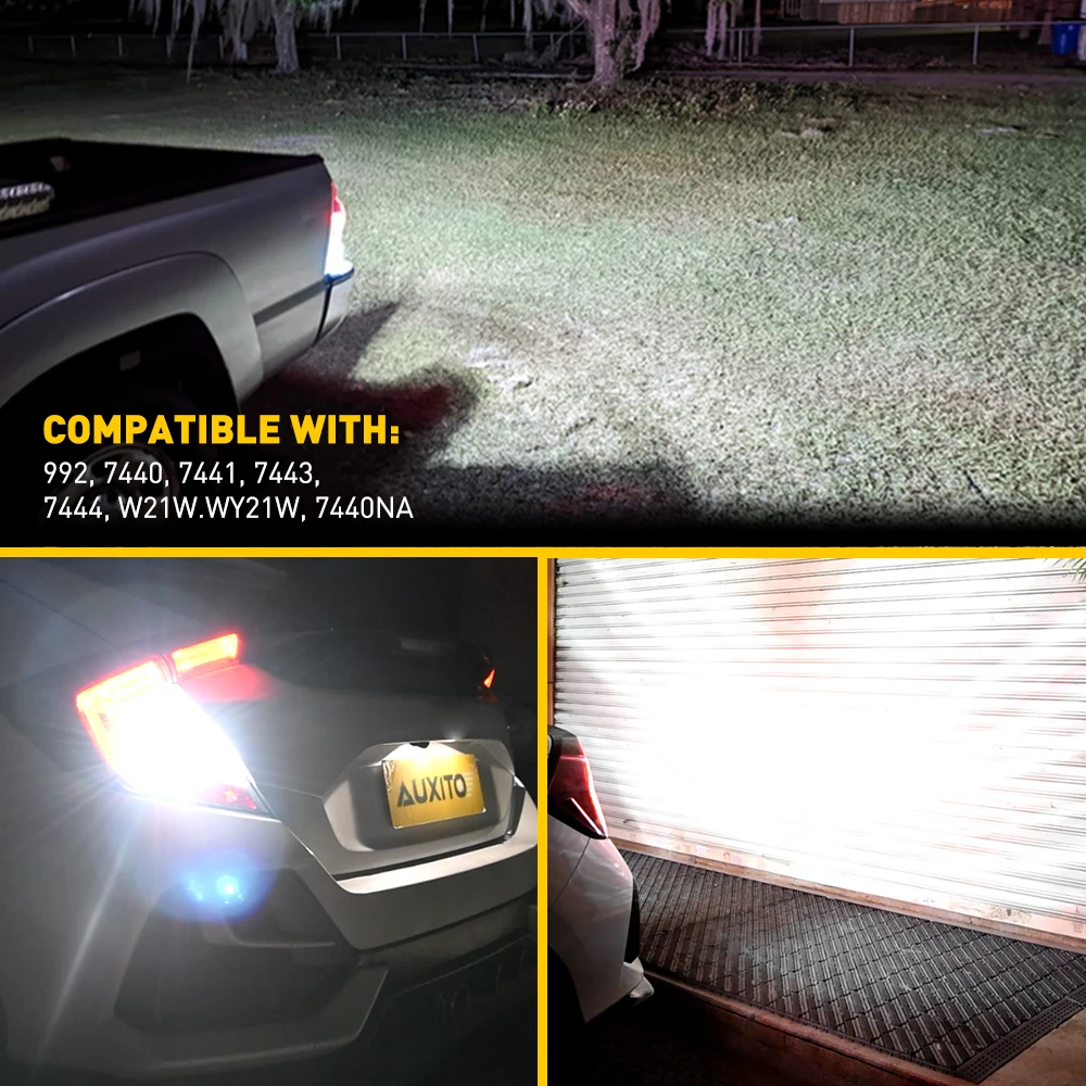 Фото 2 шт. AUXITO T20 7443 7440 W21W W21/5W светодиодный DRL парковочный фонарь заднего хода стоп-стоп-стоп белый/красный/желтый автоматический сигнальный лампа 360 12 В 3030SMD №2