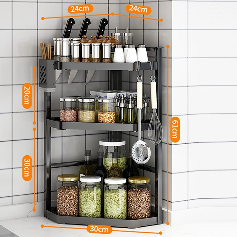 

Black Stainless Steel Spice Rack Multifunctional Spice Rack Seasoning Storage Rack Kitchen Organizer Rack-FS-PHFU