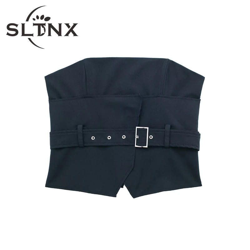 

SLTNX Women Fashion Skinny Corset Tops 2022 Summer Sexy Backless with Belt Slim Short Top Ladies Chic Corset Crop Tops Clothing