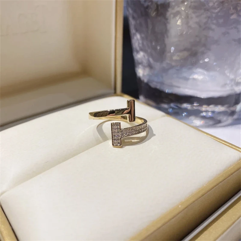 

Korean New Hot Selling Temperament Personality Inlaid Zircon T-shaped Opening Ring Women Fashion Party Birthday Gift Ring