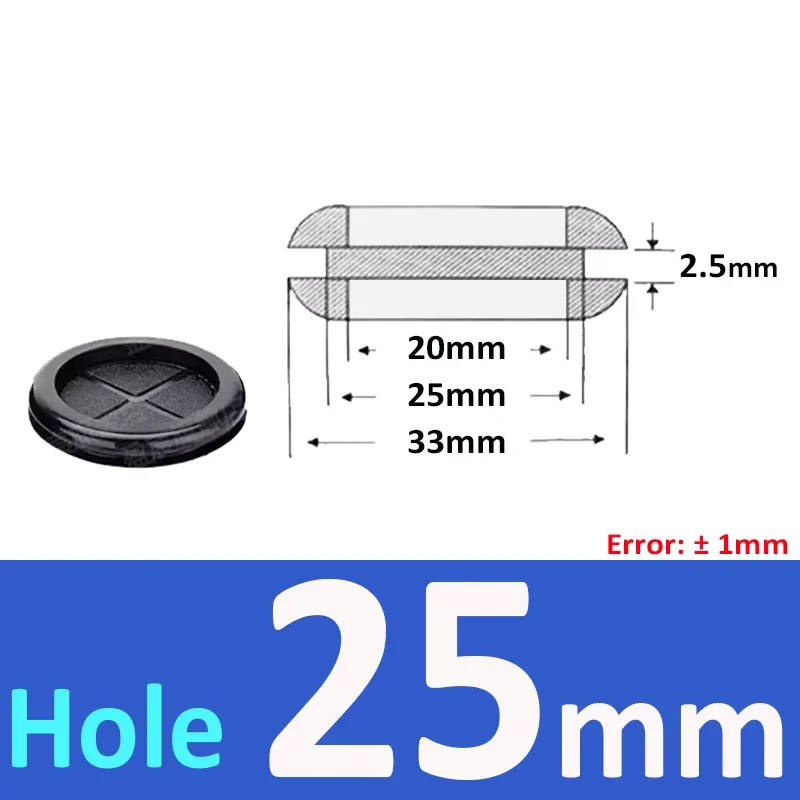 Черная резиновая втулка, двухсторонняя Закрытая заглушка, заглушки, заглушка, отверстие для подключения проводки, набор аксессуаров для защиты втулок
