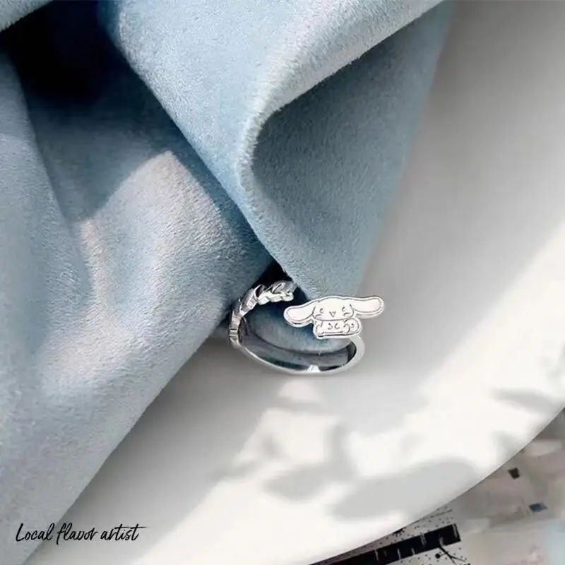 

Cartoon Animation Sanrio Cinnamoroll Personalized Hip-Hop Eared Dog Opening Adjustable Ring Female Light Luxury Exquisite Style