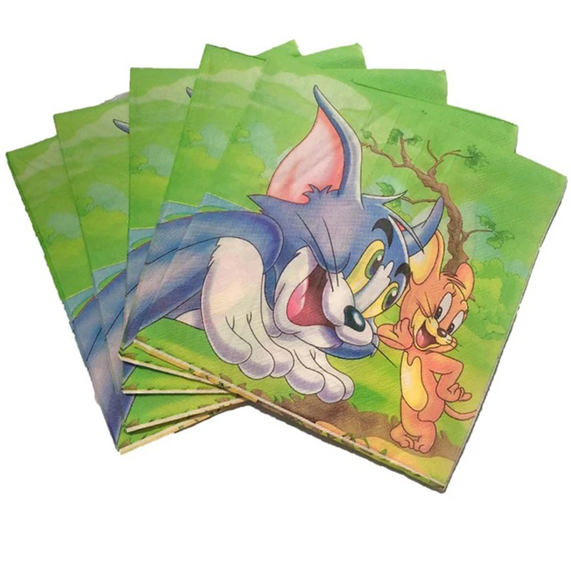 

20pcs Napkin Cartoon Picture Cat Mouse Tom Jerry Theme For Boys and Girls Birthday Party One Year Old Baby Showe Party Supplies