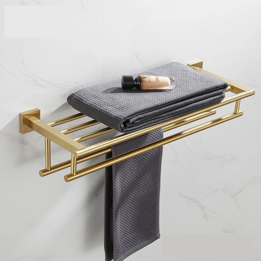 

Towel Rail 304 Stainless Steel Wall Mounted Towel Rack Shelves Holder with Double Bars High Quality Toilet Bathroom Accessories
