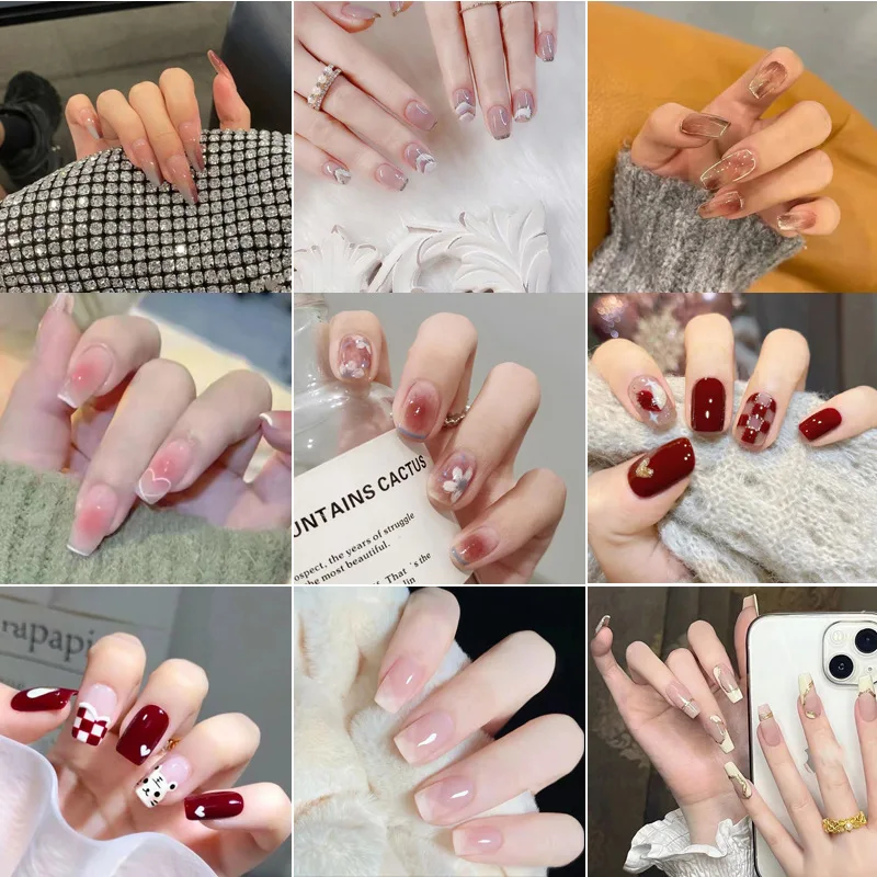 

24Pcs Girls Cat Eye Gradient Reusable Fake Nails Full Coverage Coffin Cute Kawaii False Nails Ballerina Press On Nail Art tips