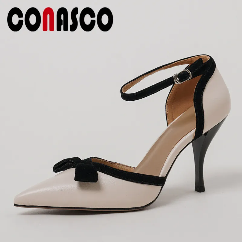 

CONASCO Classic Sexy Women Pumps Genuine Leather Spring Summer Concise Basic Party Office Shoes Super High Heels Wedding Sandals