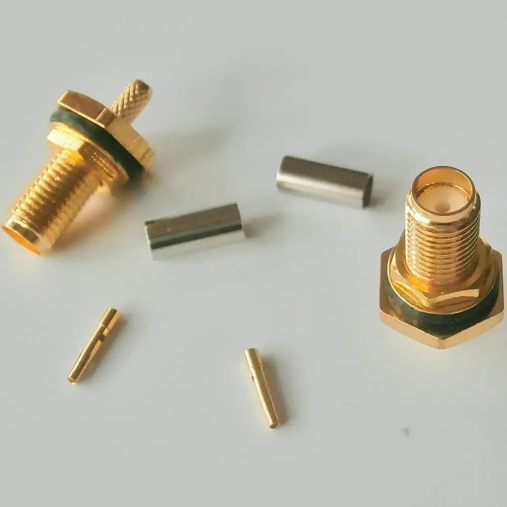 

10X Pcs RF Connector SMA Female plug With O-ring Waterproof Bulkhead Panel Nut Crimp for RG316 RG174 RG179 LMR100 Cable Brass
